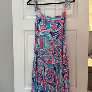 Kenny Flowers Pink and Blue Abstract Maxi Dress